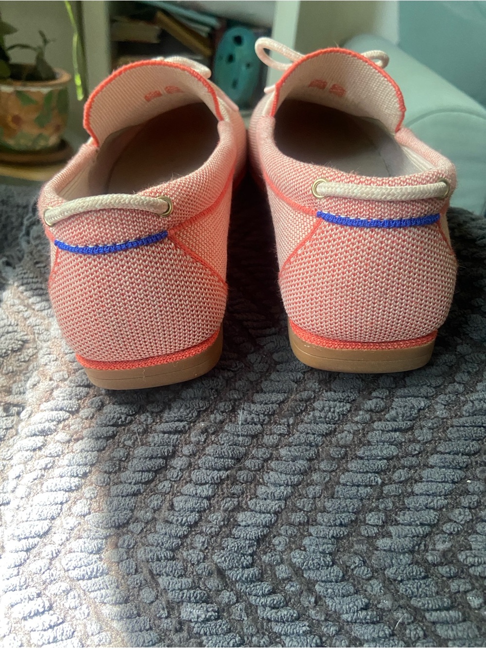 Rothy's Pink Knit Slip-On Loafers with Cream Laces - Picture 8 of 9